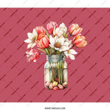 Floral Backpack, Tulip Flower Bouquet in Mason Jar, Cute School Bag, Stylish Bookbag, Flower Lover Gift, Floral Print Backpack - Tawshia