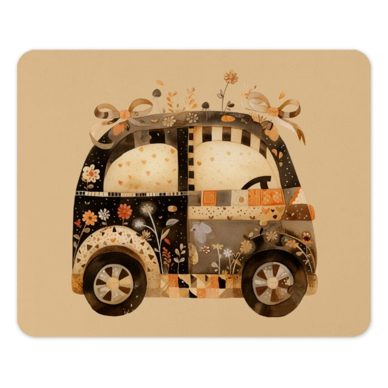 Floral Car MousePad, Unique Desk Decor, Cute Car Art, Car Lover Gift, Artistic Office Accessory, Fun Mouse Pad, Aesthetic Workstation - Tawshia