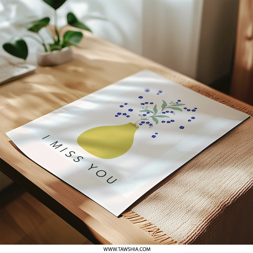 I Miss You Photographic Print, Floral Vase Art, Minimalist Wall Decor, Sentimental Gift, Blue Flower Art Print, Home Decor - Tawshia