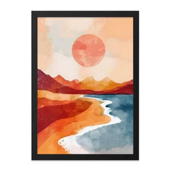 Abstract Sunset Wall Art, Coastal Landscape Print, Minimalist Mountain Art, Boho Home Decor, Modern Art Poster, Contemporary Art - Tawshia