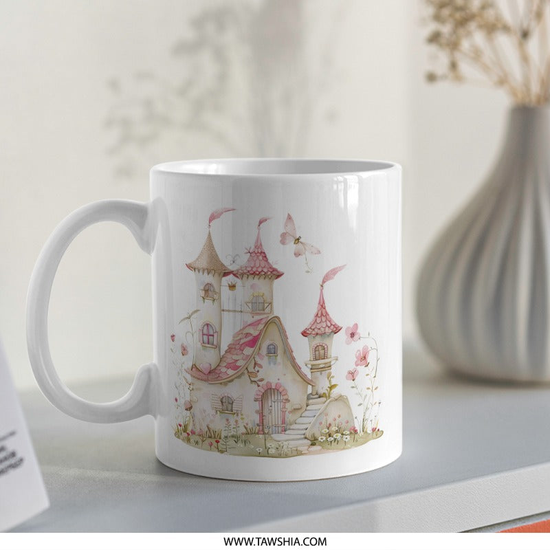 Watercolor Castle Mug, Fairy Tale Mug, Princess Castle Coffee Mug, Whimsical Home Decor Mug, Pink Castle Gift Idea, Fantasy Mug - Tawshia