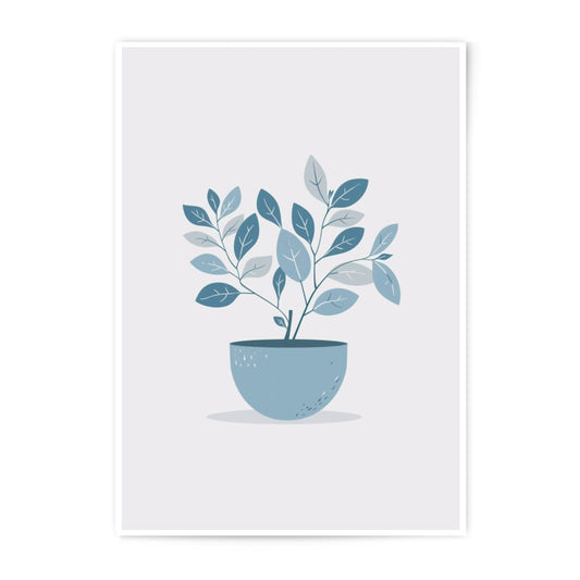 Minimalist Plant Art, Photographic Print, Blue Plant Pot, Modern Home Decor, Houseplant Print, Botanical Illustration, Wall Art - Tawshia