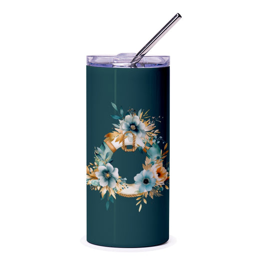 Floral Wreath Tumbler, Nautical Theme Tumbler, Summer Tumbler, Flower Power Tumbler, Coastal Decor Tumbler, Gift For Her, Travel Mug - Tawshia