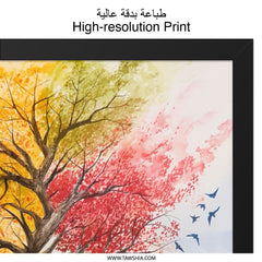 Four Seasons Tree Wall Art, Watercolor Tree Art Print, Mountain Lake Painting, Nature Landscape Art, Home Decor Wall Hanging, Modern Art - Tawshia