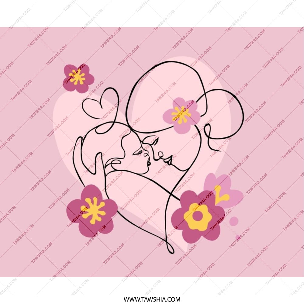 Mother and Child Mouse Pad, Pink Floral Art Mousepad, Minimalist Line Art, New Mom Gift, Baby Shower Present, Office Decor, Cute Mousepad - Tawshia