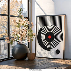 Geometric Wall Art, Modern Abstract Print, Minimalist Home Decor, Striking Black and White Design, Red Accent, Contemporary Art - Tawshia