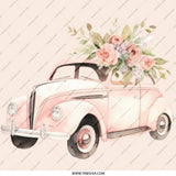 Pink Car Pinback Button, Floral Car Art Button, Vintage Car Button, Flower Car Button, Gift Idea Button - Tawshia
