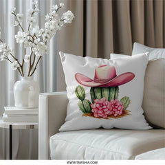 Pink Cowboy Hat Pillow, Cactus Decor, Western Pillow, Desert Pillow, Southwest Decor, Floral Pillow, Cowgirl Decor, Throw Pillow, Gift Idea - Tawshia