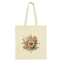 Floral Compass Tote Bag, Nautical Rose Design, Travel Gift Idea, Stylish Shopping Bag, Elegant Everyday Carry, Beach Bag, Trending Tote Bag - Tawshia