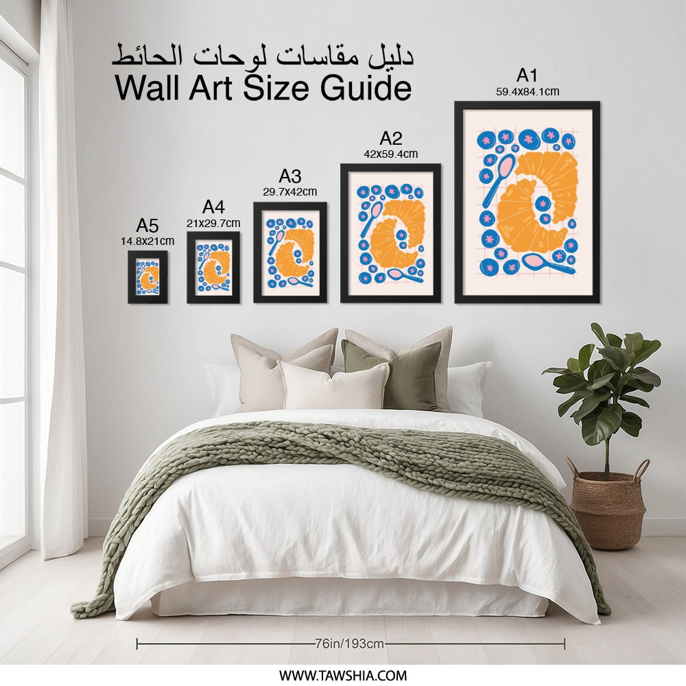 Croissant Wall Art, Breakfast Art Print, Food Illustration, Kitchen Decor, Blueberries, Spoon Design, Modern Art (135 characters) - Tawshia