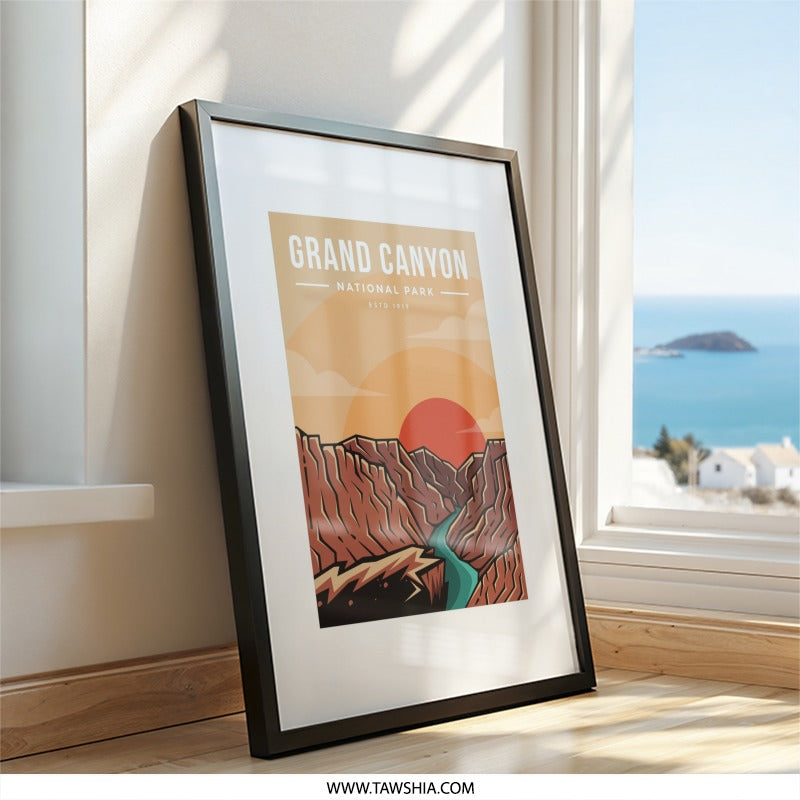 Grand Canyon National Park Wall Art, Southwestern Desert Landscape Print, Retro Travel Poster, Arizona Artwork, Nature Scene Decoration - Tawshia