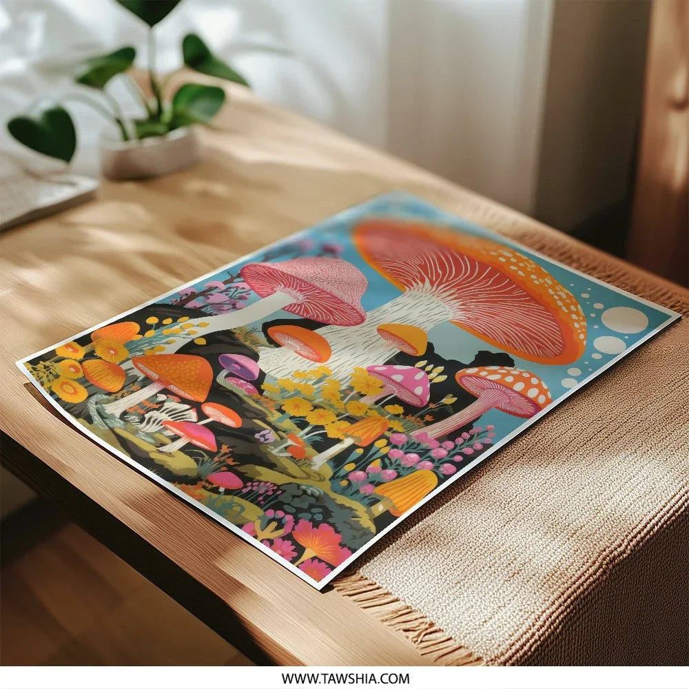 Mushroom Photographic Print, Colorful Fungi Art Print, Funky Mushroom Decor, Psychedelic Mushroom Poster, Nature Illustration Print - Tawshia
