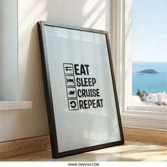 Eat Sleep Cruise Repeat Wall Art, Vacation Mode Print, Nautical Home Decor, Cruise Ship Poster, Funny Travel Gift, Cruise Lover Present - Tawshia