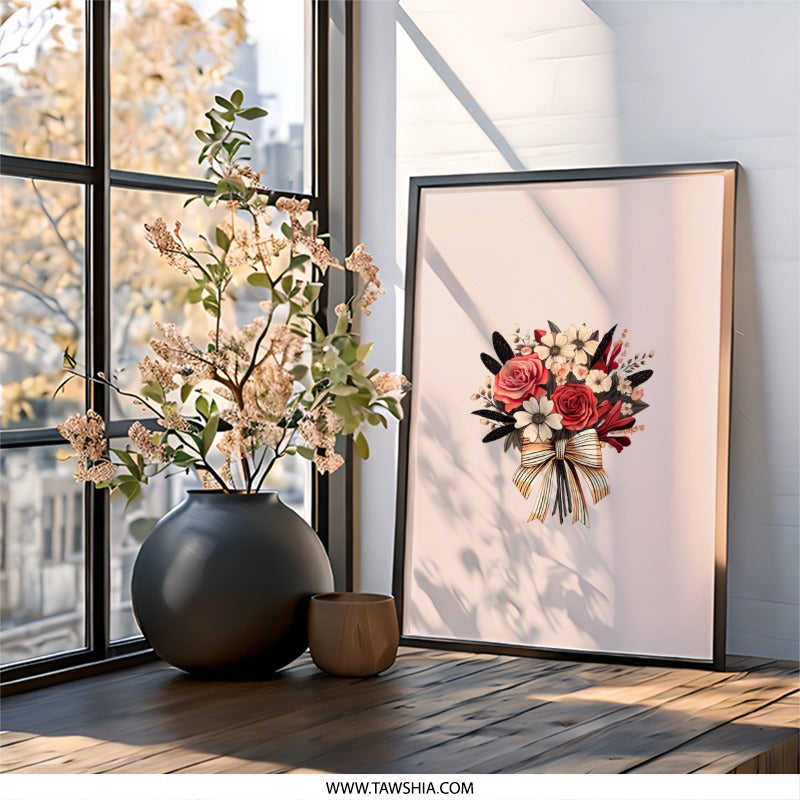 Floral Bouquet Wall Art, Elegant Roses Print, Home Decor, Botanical Wall Hanging, Decorative Flower Poster - Tawshia