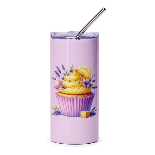 Lemon Cupcake Tumbler, Floral Drinkware, Pastry Design, Lavender Gift, Unique Cup Gift, Yummy Dessert Cup, Cute Tumbler, Birthday Gift - Tawshia