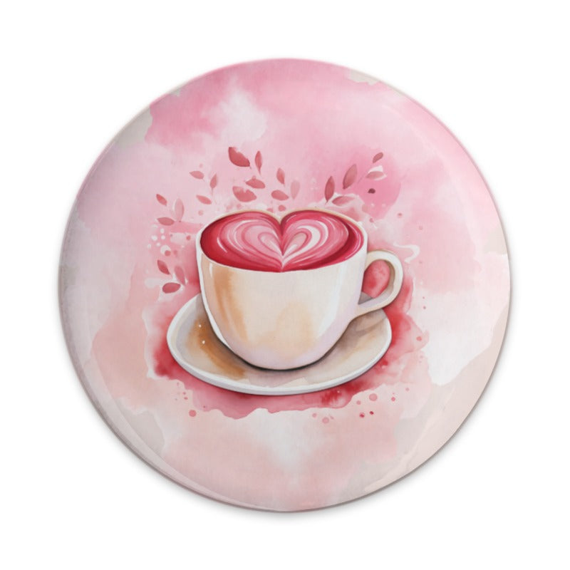 Pink Latte Heart Art Pinback, Coffee Lover Pin, Valentines Day Gift, Aesthetic Cute Button Badge, Heart Latte Art Pinback - Tawshia
