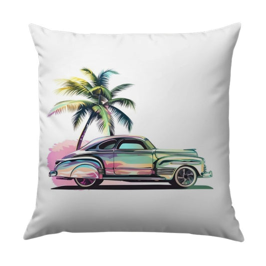 Vintage Car Pillow, Palm Tree Art, Retro Auto Cushion, Classic Vehicle Decor, Beach House Gift, Automotive Theme Pillow - Tawshia