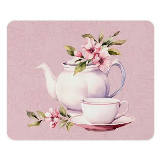 Floral Teapot MousePad, Tea Cup Mouse Pad, Pink Flower Mousepad, Watercolor Mouse Pad, Desk Decor, Cute Mousepad, Home Office Gift - Tawshia