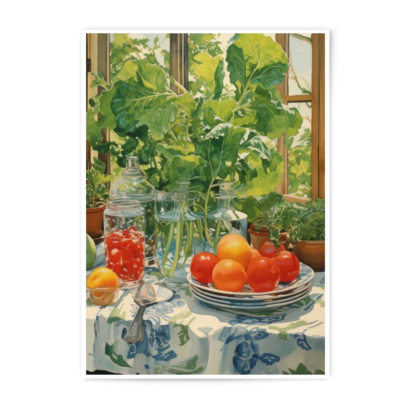 Still Life Photographic Print, Kitchen Art Print, Fruits and Vegetables, Home Decor, Greenhouse Window, Botanical Art, Nature Art - Tawshia