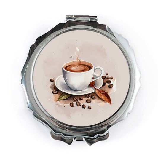 Coffee Cup Mirror, Aesthetic Mirror, Coffee Lover Gift, Hot Coffee, Compact Mirror, Coffee Beans Art, Cafe Decor, Pocket Mirror, Drinkware - Tawshia