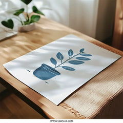 Plant Photographic Print, Potted Plant Art, Minimalist Art Print, Blue Botanical Wall Decor, Houseplant Photography, Home Decor - Tawshia