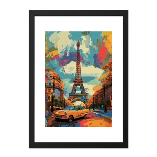 Eiffel Tower Art, Paris Wall Art, Vintage Car Print, Cityscape Painting, France Travel Poster, European Decor, Colorful Artwork - Tawshia