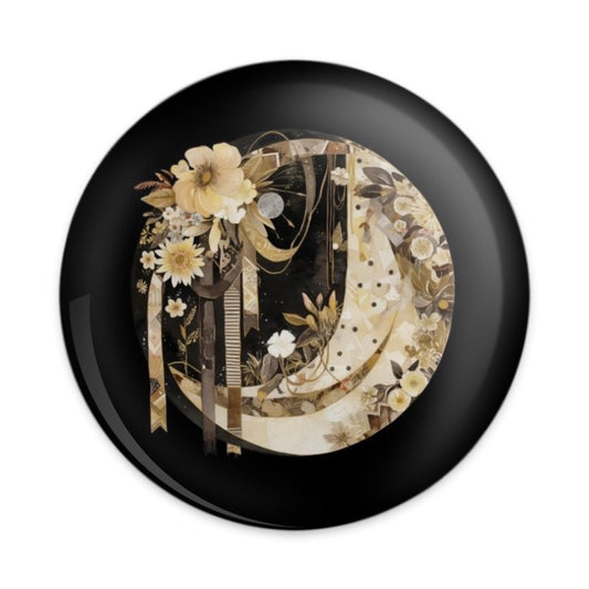 Floral Moon Pinback Button, Celestial Button Badge, Flower Crescent Moon, Botanical Pin Button, Elegant Moon Art Pin, Gifts for Her - Tawshia