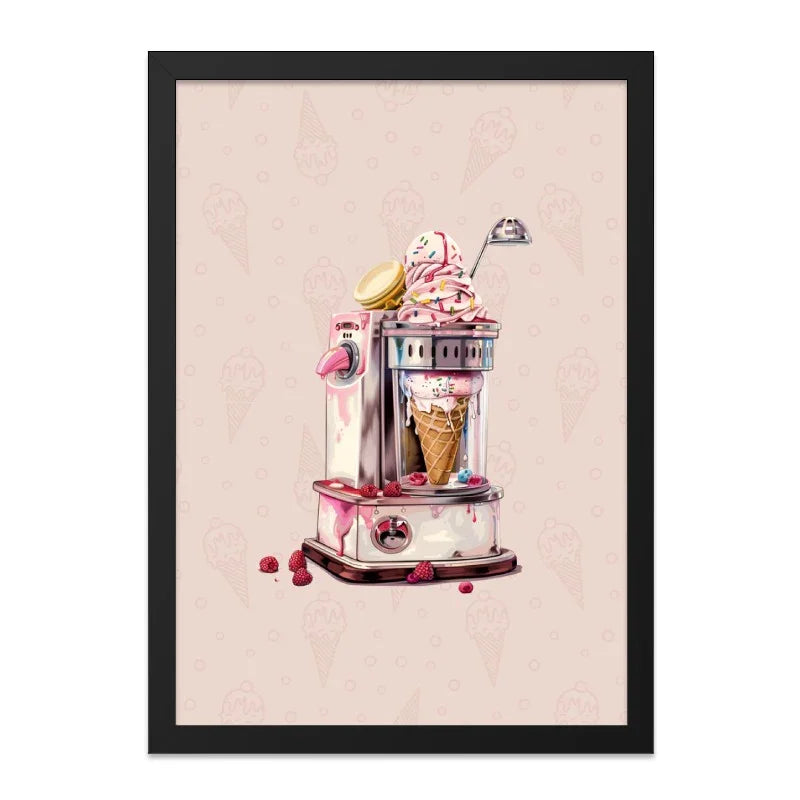 Ice Cream Machine Framed Wall Art, Sweet Dessert Decor, Whimsical Kitchen Art, Retro Style, Quirky Home Decor, Food Lover Gift, Art Print - Tawshia