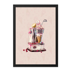Ice Cream Machine Framed Wall Art, Sweet Dessert Decor, Whimsical Kitchen Art, Retro Style, Quirky Home Decor, Food Lover Gift, Art Print - Tawshia