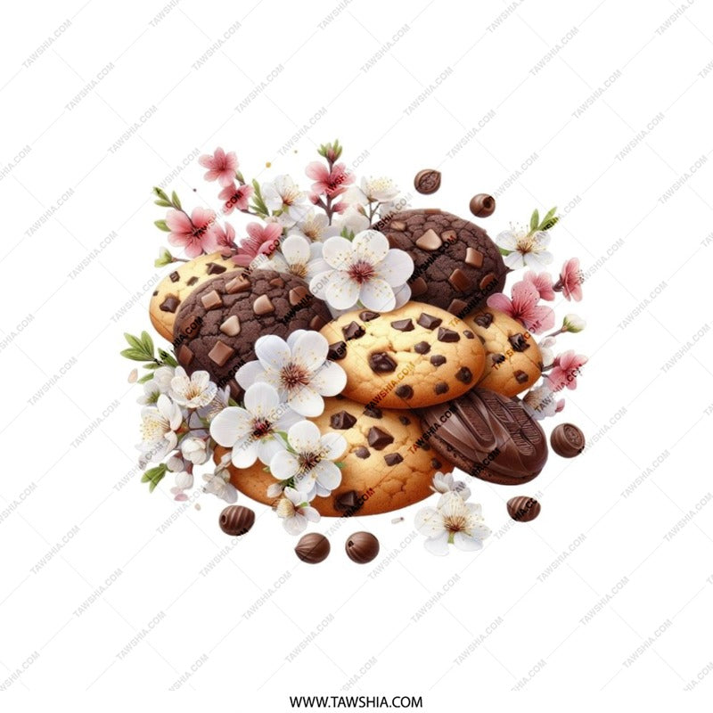 Cookies and Flowers Pillow, Chocolate Chip Cookie Art, Cute Food Pillow, Home Decor Pillow, Gift For Baker, Unique Pillow Design - Tawshia