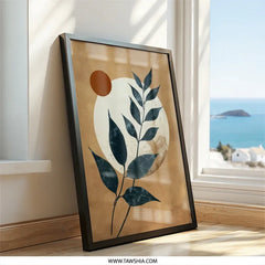 Abstract Leaves Wall Art, Botanical Print, Circle Art, Minimalist Wall Decor, Modern Home Art - Tawshia