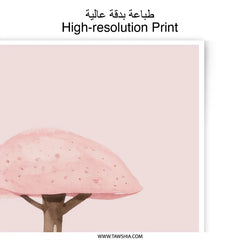 Pink Mushroom Photographic Prints, Watercolor Art Print, Cute Mushroom Decor, Botanical Wall Art, Fantasy Prints, Pastel Pink Art - Tawshia