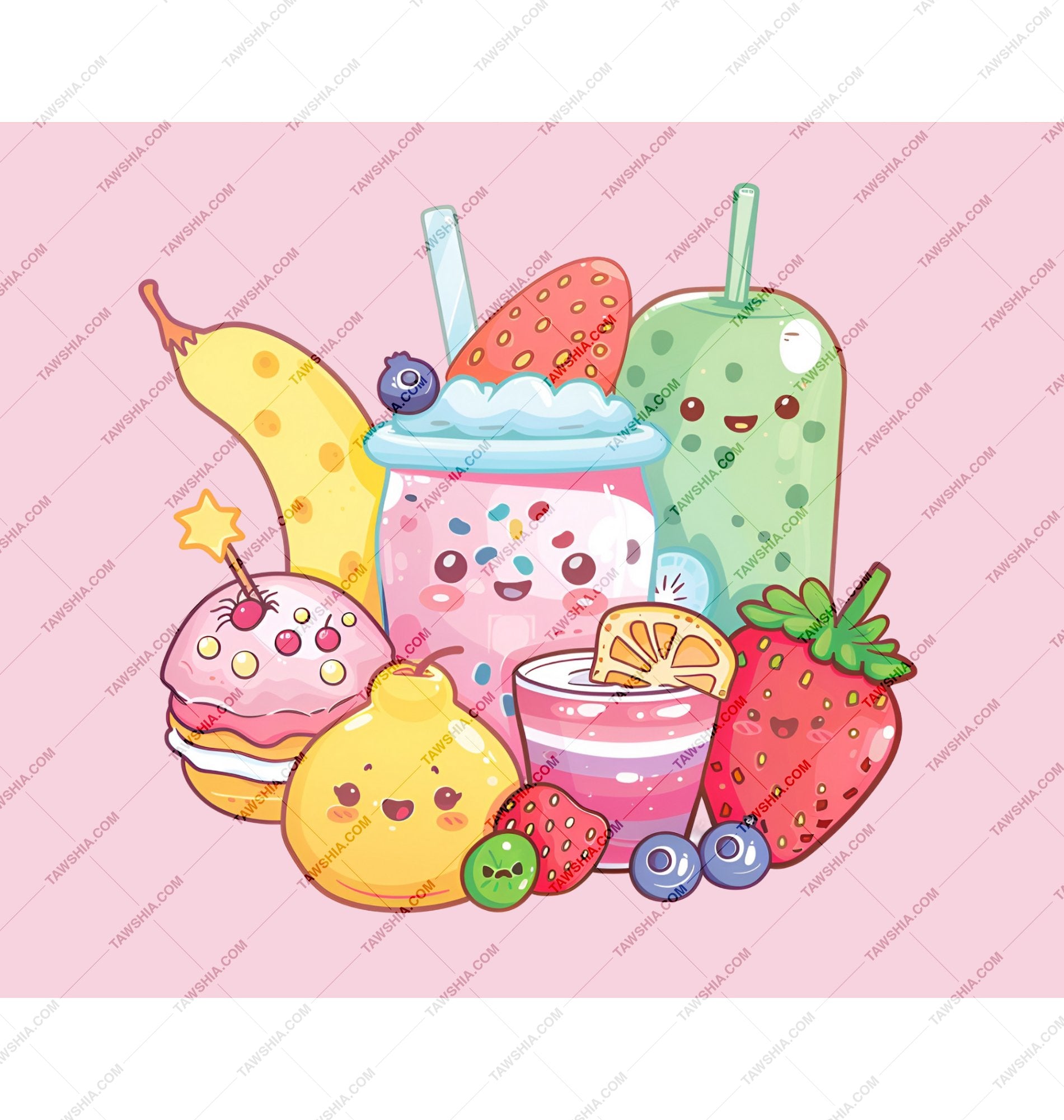 Cute Assorted Kawaii Fruit and Juice Graphic product