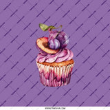 Purple Cupcake Pocket Mirror, Fruit Topped Pastry, Plum and Peach Design, Cute Dessert Illustration, Compact Mirror, Gift for Bakers - Tawshia