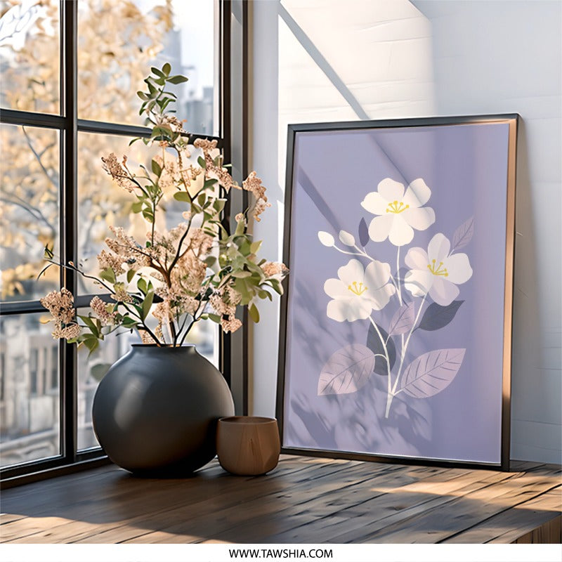 White Flower Art, Floral Wall Decor, Botanical Print, Pastel Wall Art, Modern Flower Art, Home Decor, Gift Idea (139 characters) - Tawshia