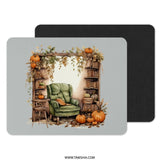 Cozy Autumn Nook Mouse Pad, Fall Reading Corner Art, Pumpkin Decor, Warm Home Office, Bookshelf, Book Lover Gift, Desk Accessory - Tawshia