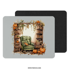 Cozy Autumn Nook Mouse Pad, Fall Reading Corner Art, Pumpkin Decor, Warm Home Office, Bookshelf, Book Lover Gift, Desk Accessory - Tawshia