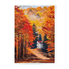 Autumn Home Photographic Print, Fall Foliage Art, Autumn Landscape Print, Cabin in Woods Decor, Seasonal Wall Art - Tawshia