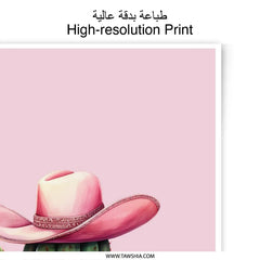 Pink Cowboy Hat Photographic Prints, Cactus Art, Western Decor, Floral Accent, Desert Theme, Girly Wall Art, Southwestern Style (139) - Tawshia