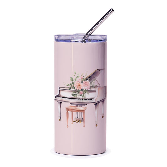 Floral Piano Tumbler, Elegant Drinkware, Music Lover Gift, Cute Travel Mug, Aesthetic Tumbler, Unique Tumbler, Gifts for Pianists - Tawshia