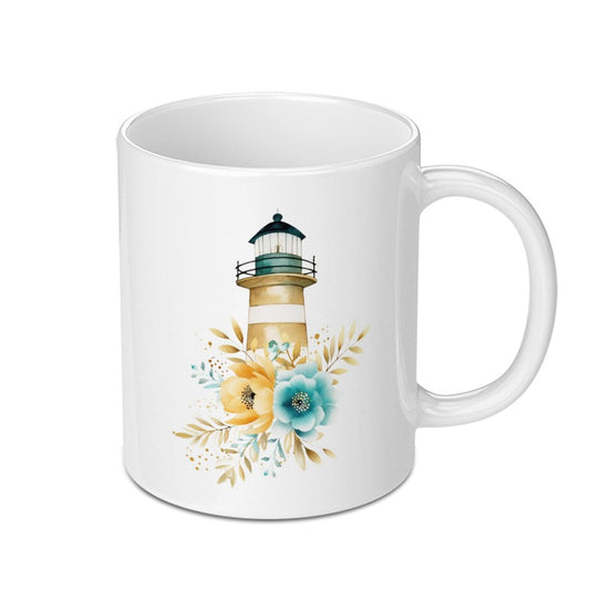 Lighthouse Mug, Floral Mug, Nautical Mug, Watercolor Mug, Ocean Lover Gift, Coastal Decor Mug, Beach House Decor, Gift for Her, Coffee Mug - Tawshia