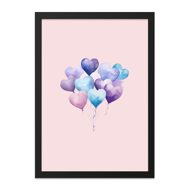 Heart Balloons Wall Art, Watercolor Hearts Print, Pink Background, Love Wall Decor, Nursery Art, Valentine's Day Gift, Anniversary Gift - Tawshia