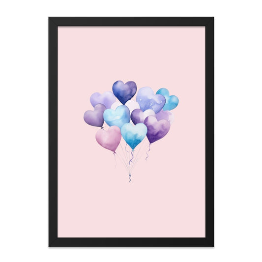 Heart Balloons Wall Art, Watercolor Hearts Print, Pink Background, Love Wall Decor, Nursery Art, Valentine's Day Gift, Anniversary Gift - Tawshia