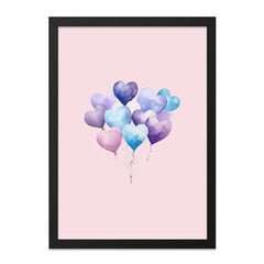 Heart Balloons Wall Art, Watercolor Hearts Print, Pink Background, Love Wall Decor, Nursery Art, Valentine's Day Gift, Anniversary Gift - Tawshia