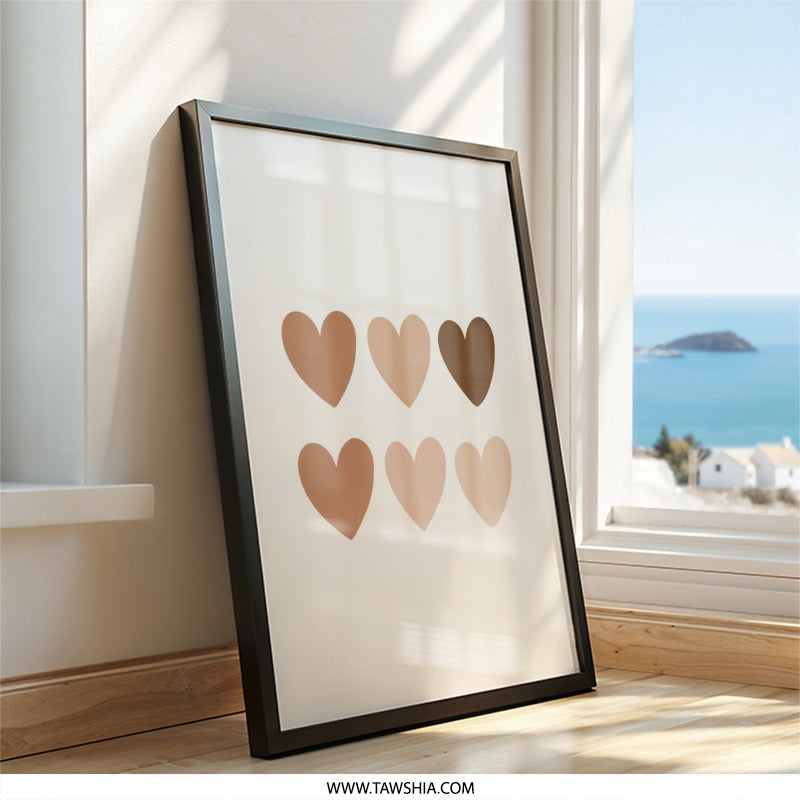 Minimalist Hearts Wall Art, Boho Decor, Neutral Tones, Love Art Print, Gallery Wall, Modern Home Decor, Abstract Art Print, Simple Wall - Tawshia