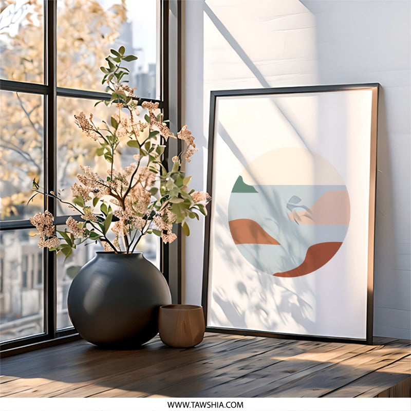 Abstract Landscape Wall Art, Modern Art Print, Coastal Scenery Art, Minimalist Wall Decor, Geometric Shapes Artwork - Tawshia