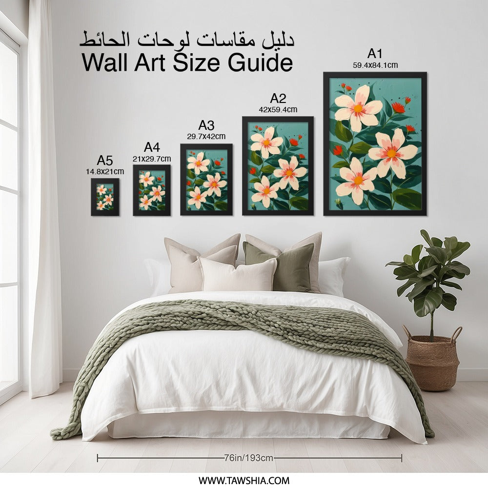 Floral Wall Art, Flower Painting Print, Botanical Wall Decor, Modern Art Print, White Petals, Red Flower Buds, Trendy Wall Art - Tawshia