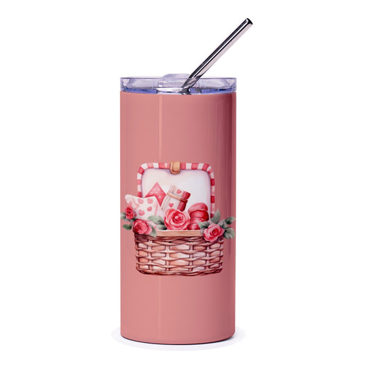 Valentine Gift Tumbler, Basket and Roses Tumbler, Valentine Tumbler, Gifts and Hearts Design, Valentine's Day Gift, Special Occasion Gift - Tawshia