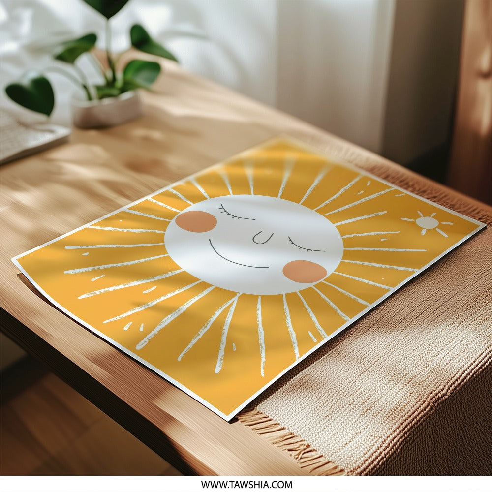 Sunshine Photographic Print, Smiling Sun Art, Nursery Decor, Kids Room Art, Happy Sun Illustration, Sunny Print, Positive Wall Art - Tawshia