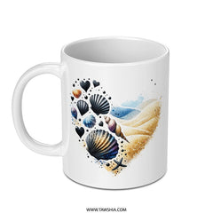 Seashell Heart Mug, Ocean Beach Mug, Coastal Decor, Beach Lover Gift, Seashell Art, Ocean Mug, Heart Mug, Watercolor Seashell, Mug - Tawshia
